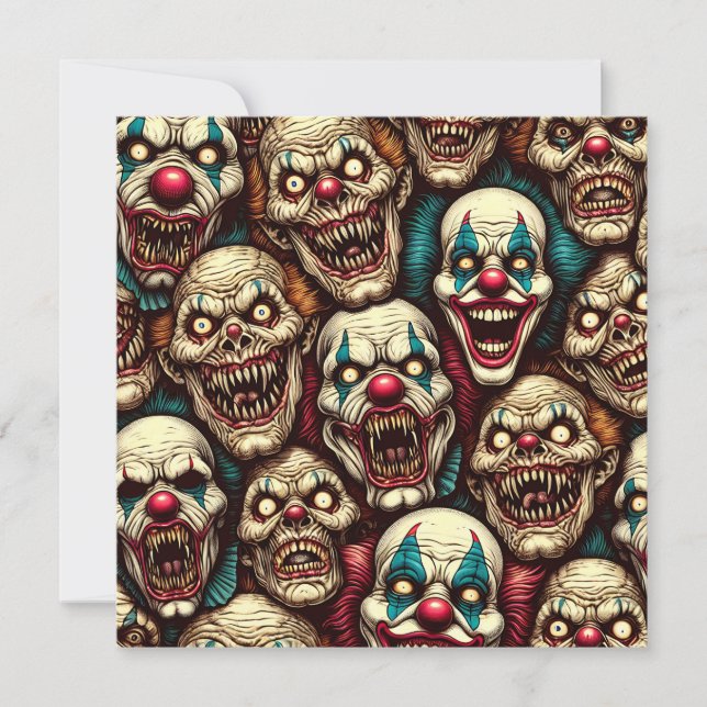 Scary Clown Zombie Faces Halloween Invitation (Front)