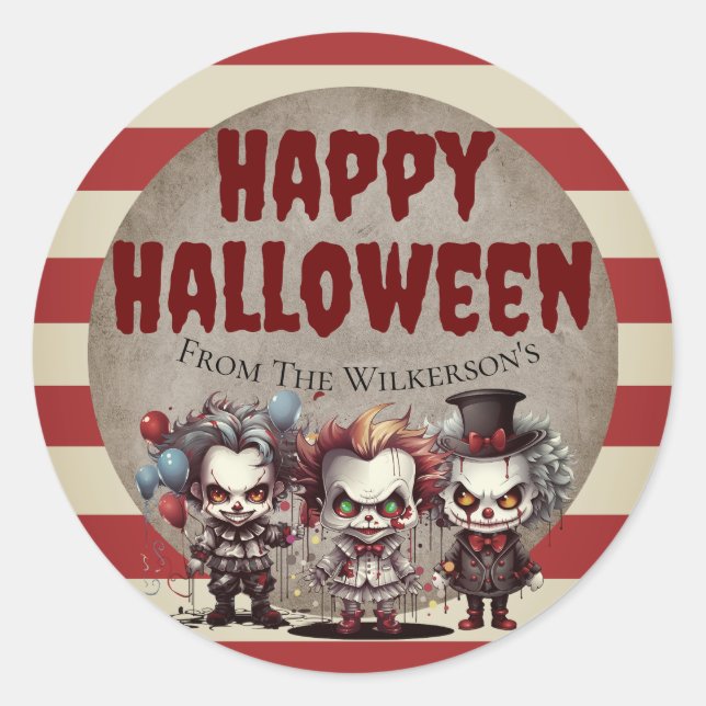 Scary Clowns Creepy Halloween Carnival Classic Round Sticker (Front)