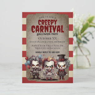 Scary Clowns Halloween Carnival Party Invitation