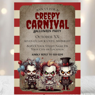 Scary Clowns Halloween Carnival Party Invitation