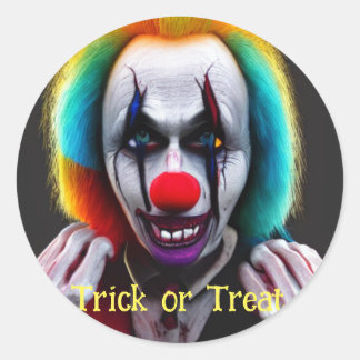 Scary Crazy Clown Trick or Treat Halloween Classic Round Sticker