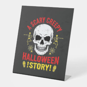 Scary Creepy Halloween Story Skull Design_1 Pedestal Sign