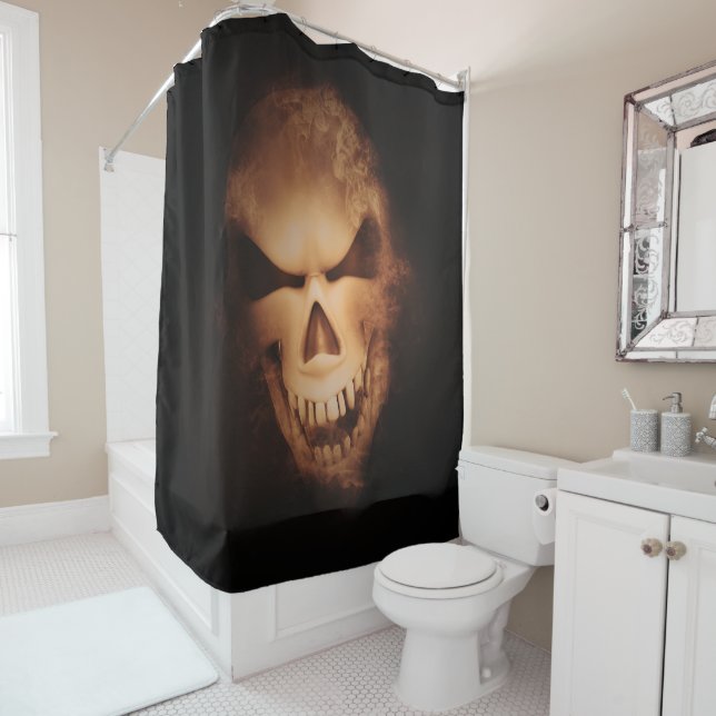 Scary Creepy Skull Halloween Shower Curtain (In Situ)