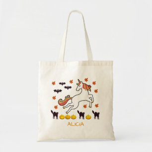 Scary Cute Halloween Unicorn Pumpkins Cats Name Tote Bag