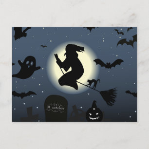 Scary Dark Halloween Night and Witch  Holiday Postcard