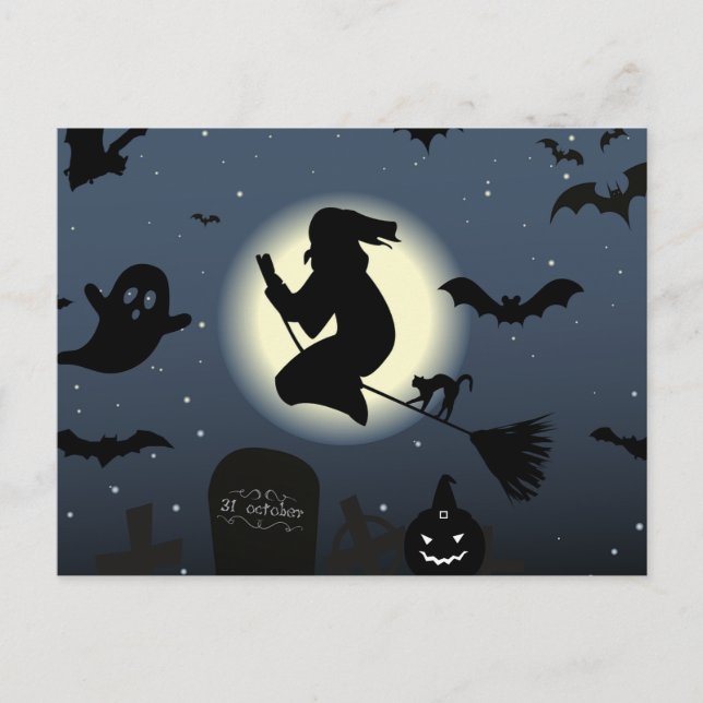 Scary Dark Halloween Night and Witch  Holiday Postcard (Front)