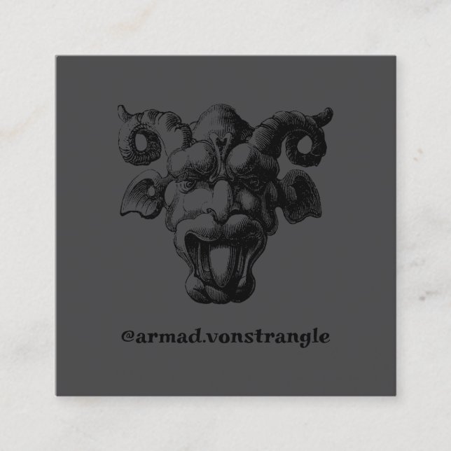 Scary Demonic Face with horns Square Business Card (Front)