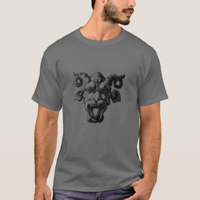 Scary Demonic Face with horns T-Shirt (Front)