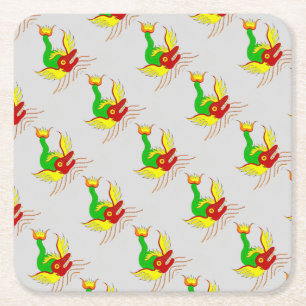 scary dragon print square paper coaster