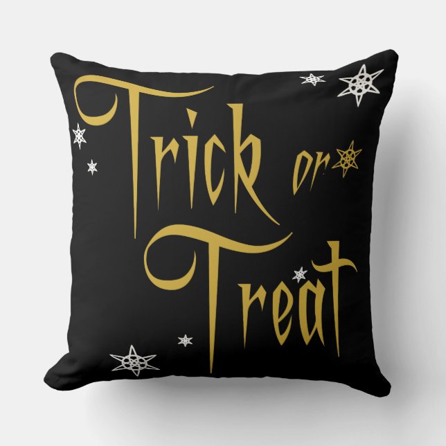 Scary Elegant Gold Trick or Treat Throw Pillow (Front)