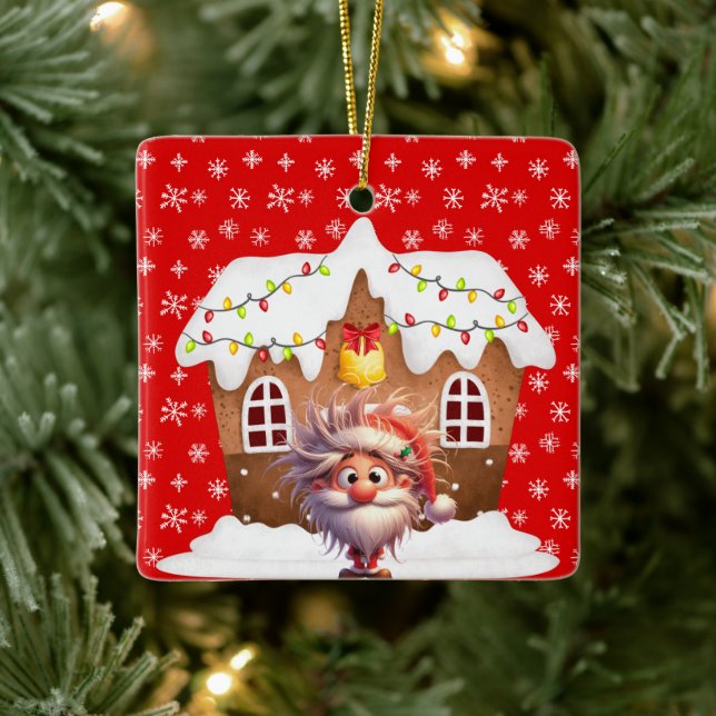 Scary Elf Candy Gingerbread House Ceramic Ornament (Tree)