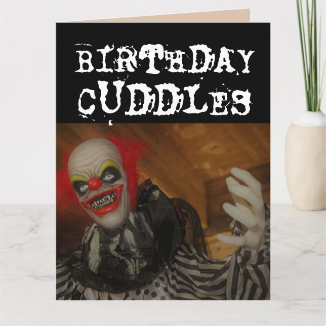 SCARY EVIL CLOWN BIRTHDAY CUDDLES & KISS Cards (Front)