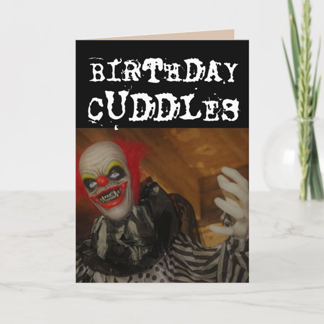 SCARY EVIL CLOWN BIRTHDAY CUDDLES & KISS Cards (Front)