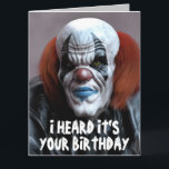 SCARY EVIL CLOWN FUNNY BIRTHDAY HUG Greeting Card<br><div class="desc">SCARY BIRTHDAY CLOWN OVERSIZED CARD. (ALSO AVAILBLE IN SMALLER SIZES) FUNNY MESSAGE INSIDE.</div>