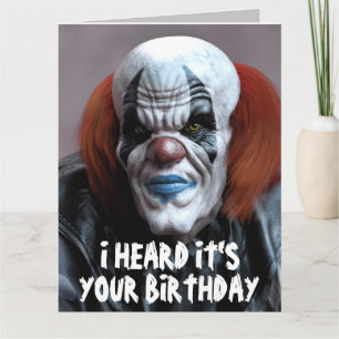 SCARY EVIL CLOWN FUNNY BIRTHDAY HUG Greeting Card