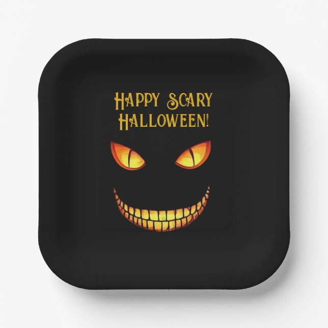 Scary Eyes and Crazy Smile Halloween  Paper Plate (Front)