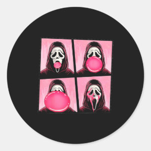 Scary Face Bubble Gum In October We Wear Pink Ghos Classic Round Sticker