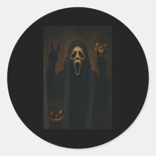 Scary Face Ghost With Heart Hands Creepy Halloween Classic Round Sticker