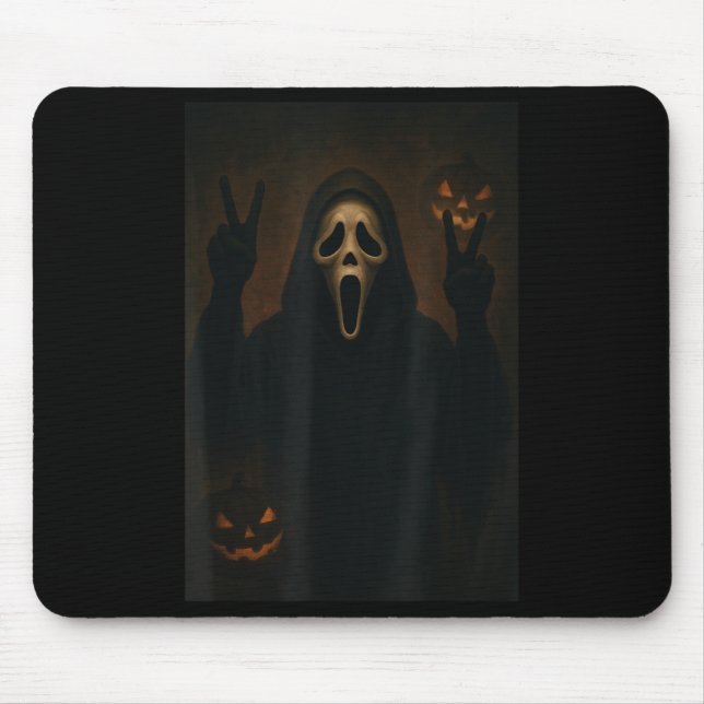 Scary Face Ghost With Heart Hands Creepy Halloween Mouse Pad (Front)