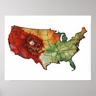 Scary Face Halloween USA Map  Poster