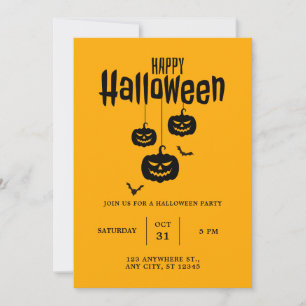 Scary Face Pumpkin And Bat Spooky Halloween Party Invitation