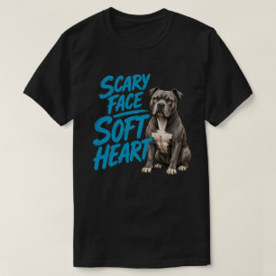Scary Face Soft Heart Funny Pitbull Vintage Dog Hu T-Shirt