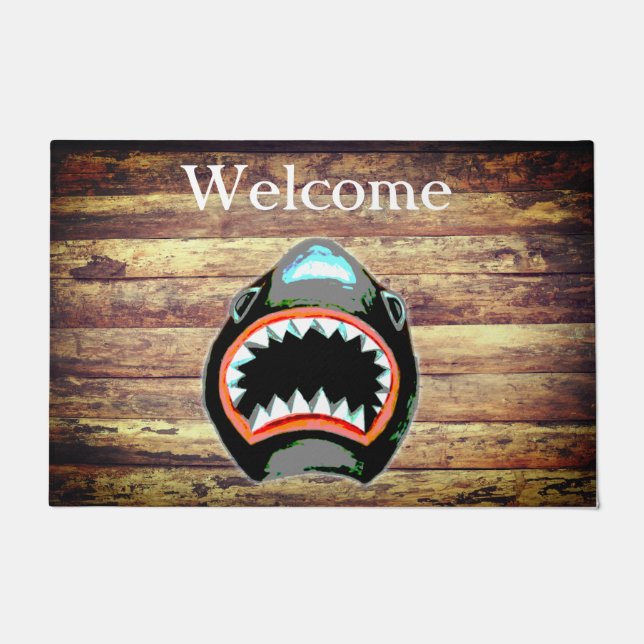 Scary Fierce White Shark Jaws Illustration Doormat (Front)