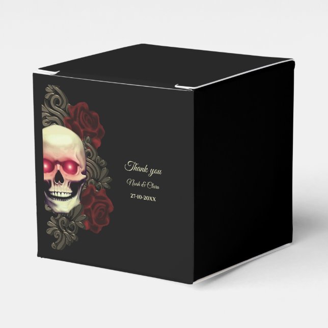 Scary floral dark moody gothic skull hallowedding favour box (Front Side)