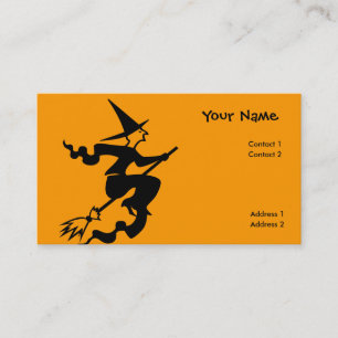 scary flying witch business card
