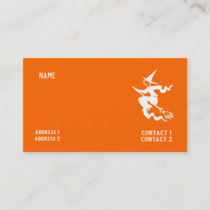 scary flying witch in neon orange business card