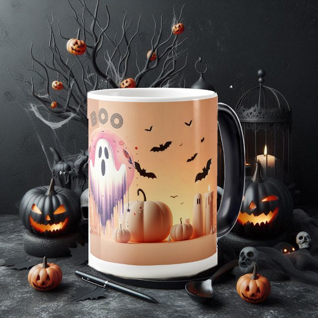 Scary Friendly Funky BOO Orange Pumpkins Black Bat Magic Mug (Scary Friendly Funky BOO Orange Pumpkins Black Bat Color Morph Mug)