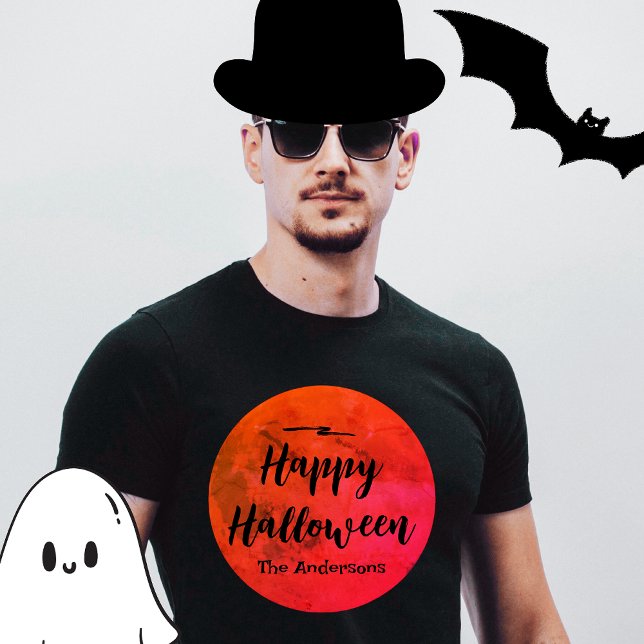 Scary Full Moon Typography Black Orange Halloween T-Shirt (Creator Uploaded)