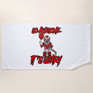 Scary Funny Halloween Clown Hockey Goalie Beach Towel
