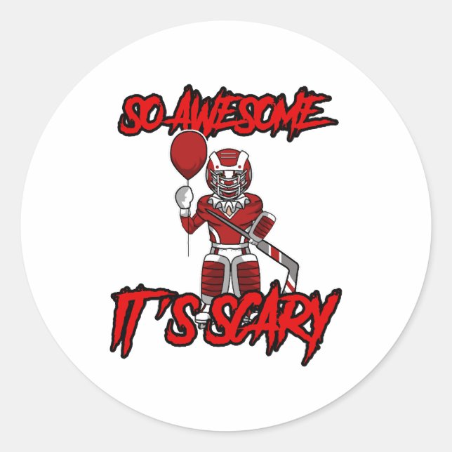 Scary Funny Halloween Clown Hockey Goalie Classic Round Sticker (Front)