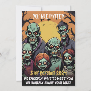 Scary Funny Zombie Family Halloween Party Invitation