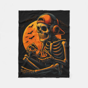 Scary Gamer Halloween Creepy Skeleton Playing Vide Fleece Blanket