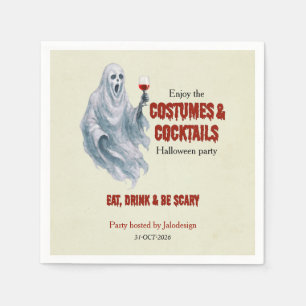 Scary Ghost Costume Cocktail Halloween Party Napkin