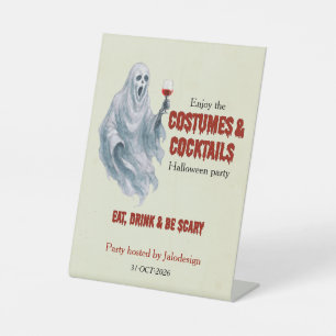 Scary Ghost Costume Cocktail Halloween Party Pedestal Sign