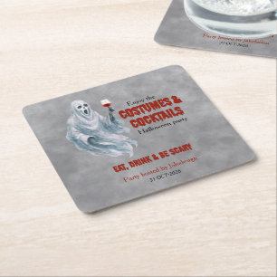Scary Ghost Costume Cocktail Halloween Party Square Paper Coaster
