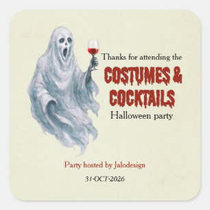 Scary Ghost Costume Cocktail Halloween Party Square Sticker