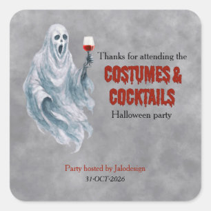 Scary Ghost Costume Cocktail Halloween Party Square Sticker