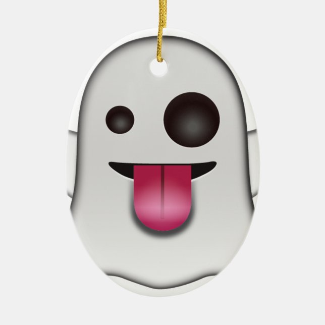 Scary Ghost Emoji Cool Fun Ceramic Tree Decoration (Front)