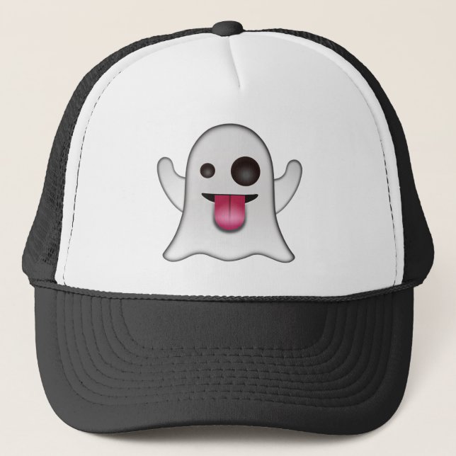 Scary Ghost Emoji Cool Fun Trucker Hat (Front)