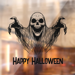 Scary Ghost Happy Halloween Window Cling