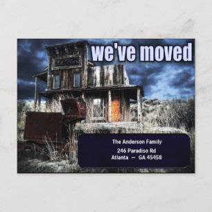 Scary Ghost Town Building   Moving Announcement Postcard