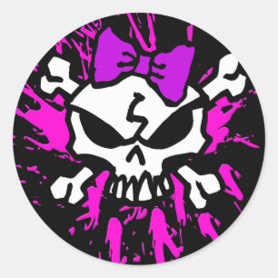 SCARY GIRL SKULL WITH SPLATTERS CLASSIC ROUND STICKER