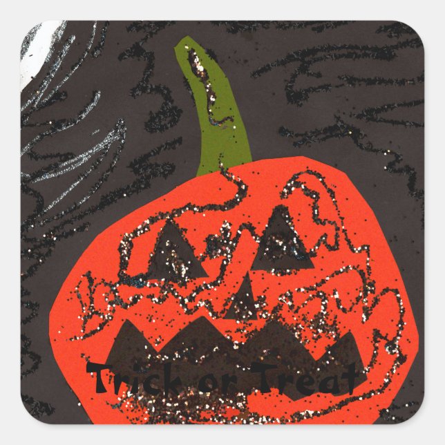 Scary Glitter Jack o' Lantern Square Sticker (Front)