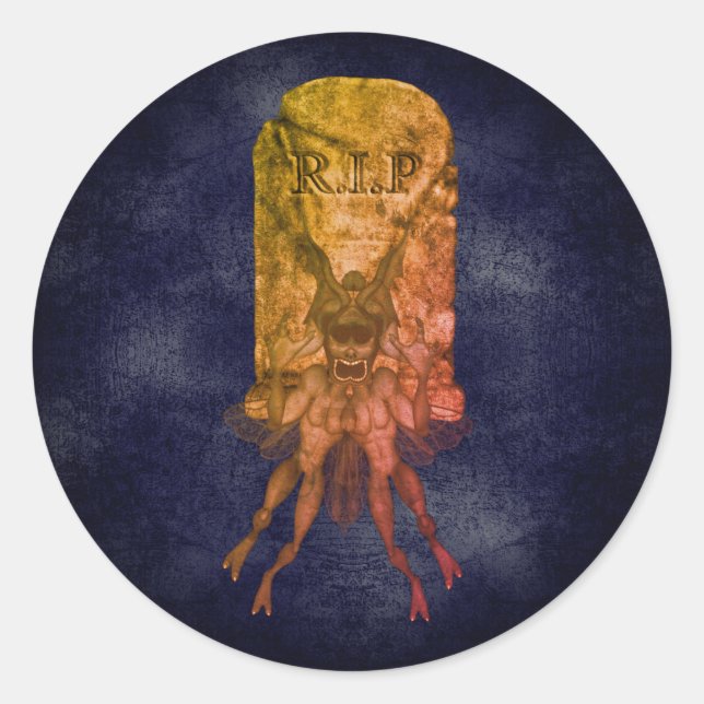 Scary Goblin Tombstone Halloween Classic Round Sticker (Front)