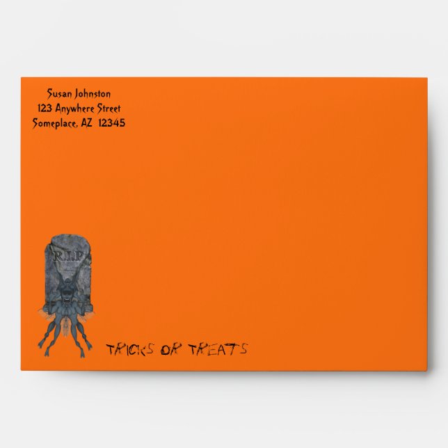 Scary Goblin Tombstone Halloween Envelope (Front)