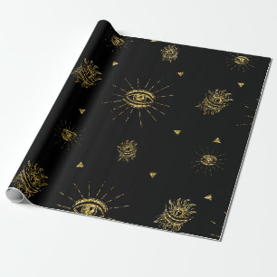 Scary Gold Black Eye Celestial Trick or Treat  Wrapping Paper